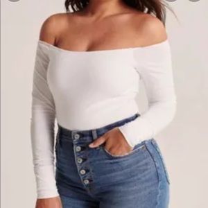 A&F White Long Sleeved Off the Shoulder Bodysuit